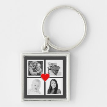 Four Family Or Couple Instagram Photos With Heart Keychain by PartyHearty at Zazzle