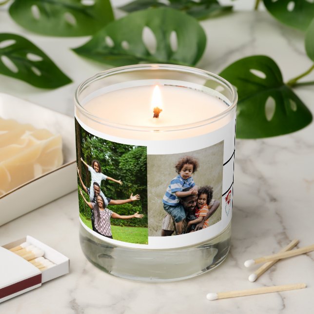 Four Family Photo Tic Tac Toe White Christmas Scented Candle (Lit)