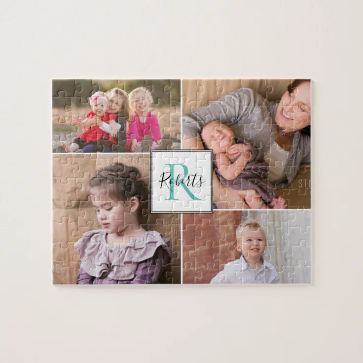 Four Family Photos, Monogram And Name Jigsaw Puzzle 