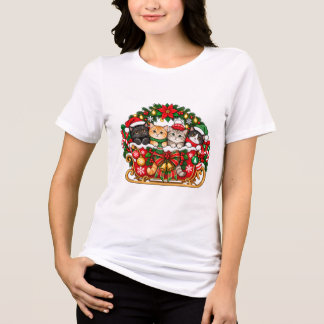 Four Festive Kittens Christmas Cat Tri-Blend Shirt