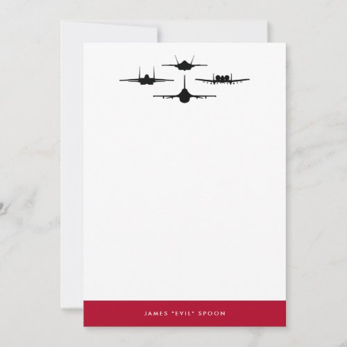 Four Fighter Jet Silhouette Personal Stationery Thank You Card