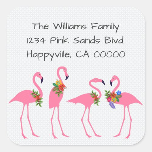 Four Flamingos Holiday Return Address Square Sticker