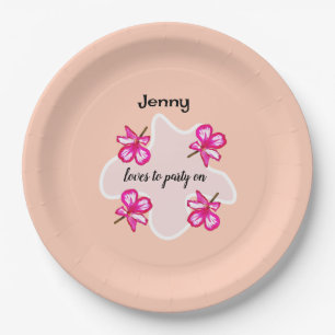 Four floral pink flowers paper plates