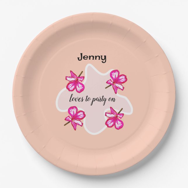 Four floral pink flowers  paper plates (Front)