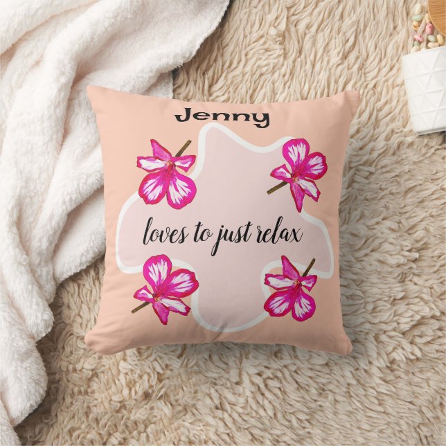 Four floral pink flowers  throw pillow (Blanket)