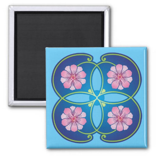Four flower art nouveau design magnet