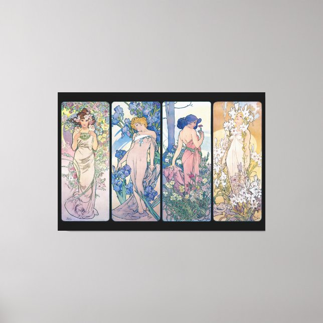 Four Flowers, Alphonse Mucha Canvas Print (Front)