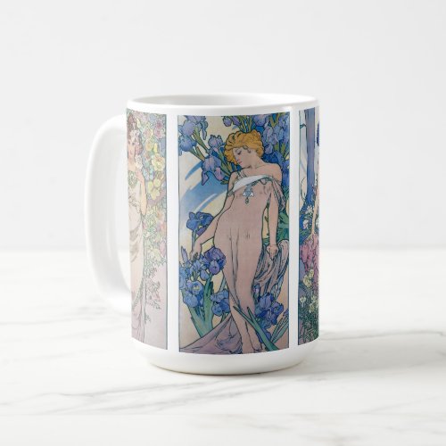 Four Flowers Alphonse Mucha Coffee Mug