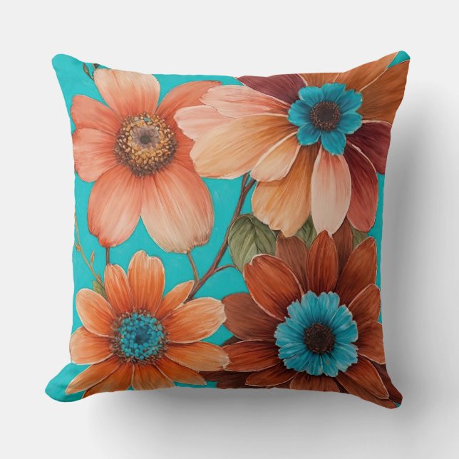 Four Flowers Throw Pillow (Front)