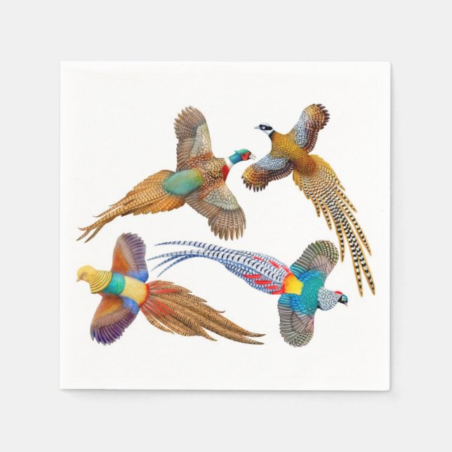 Four Flying Pheasants Paper Napkins (Front)