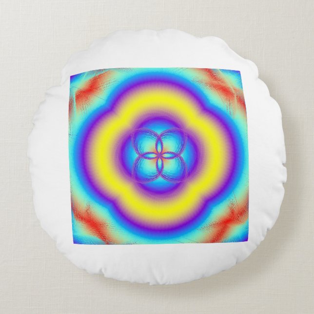 Four Fold Rainbow Mandala Throw Pillow (Front)