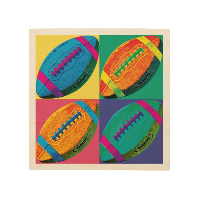 Four Footballs in Different Colors Wood Wall Art (Front)