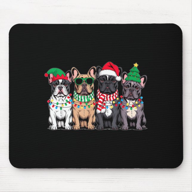 Four French Bulldog Dogs Christmas Funny Santa Rei Mouse Pad (Front)