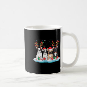 Four French Bulldog Dogs Christmas Light Reindeer Coffee Mug
