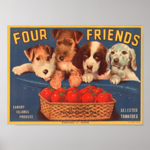Four Friends Vintage Crate Label Poster