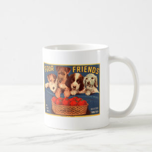 Four Friends Vintage Tomato Crate Label Dogs Coffee Mug