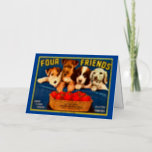 Four Friends Vintage Tomato Crate Label Dogs Foil Greeting Card
