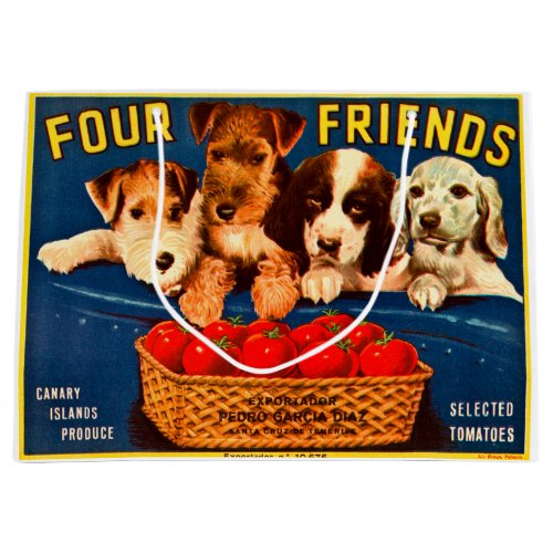 Four Friends Vintage Tomato Crate Label Dogs Large Gift Bag