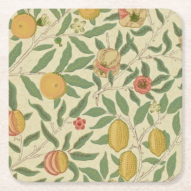 Four Fruit, William Morris Square Paper Coaster (Front)