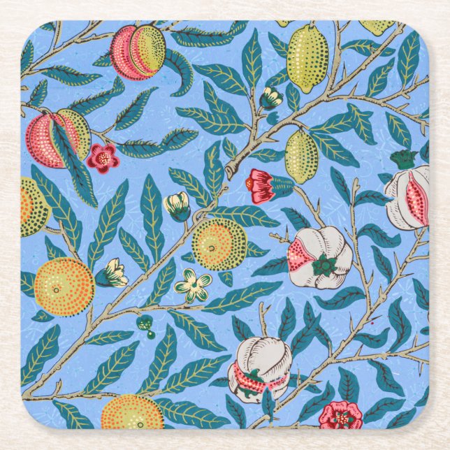 Four Fruit, William Morris Square Paper Coaster (Front)