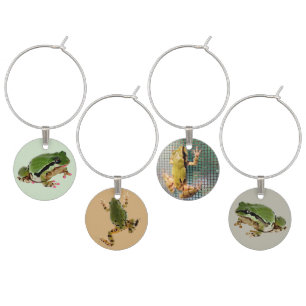 Four Fun Close-Up Frog Photographs Wine Charm