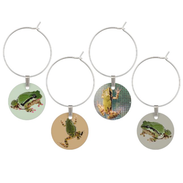 Four Fun Close-Up Frog Photographs Wine Charm (Staggered)