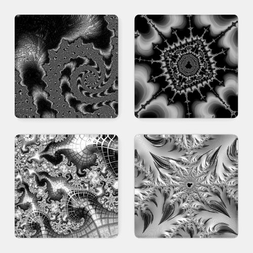 Four Funky Fractal Abstracts in Black and White Coaster Set