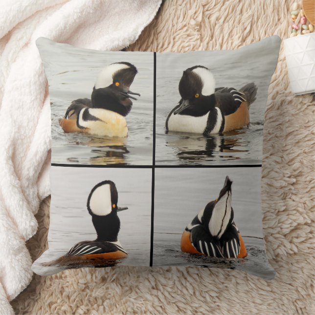 Four Funny Faces of Hooded Mergansers Ducks Throw Pillow (Blanket)
