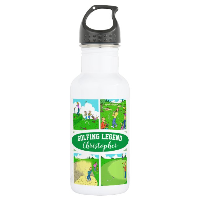 Four funny Golf themed Cartoons Stainless Steel Water Bottle (Front)