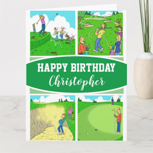 Four Funny Golfer Cartoon Illustrations Card (Front)