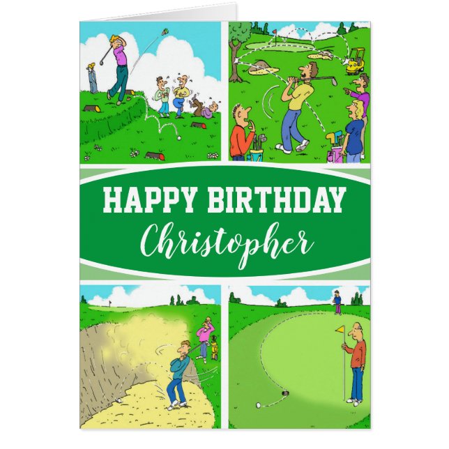 Four Funny Golfer Cartoons Cards (Front)