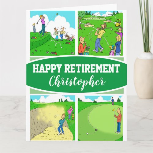 Four Funny Golfer Cartoons on a Retirement Card