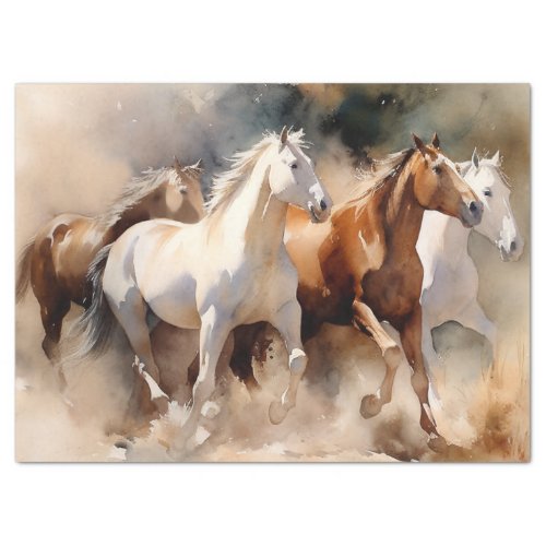âœFour Galloping Mustangsâ Dusty Western Watercolor Tissue Paper