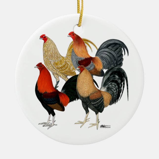 Four Gamecocks Ceramic Ornament (Front)