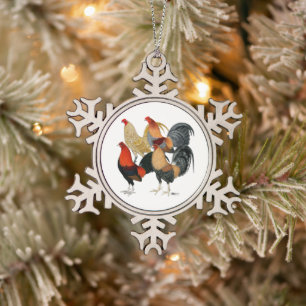 Four Gamecocks Snowflake Pewter Christmas Ornament