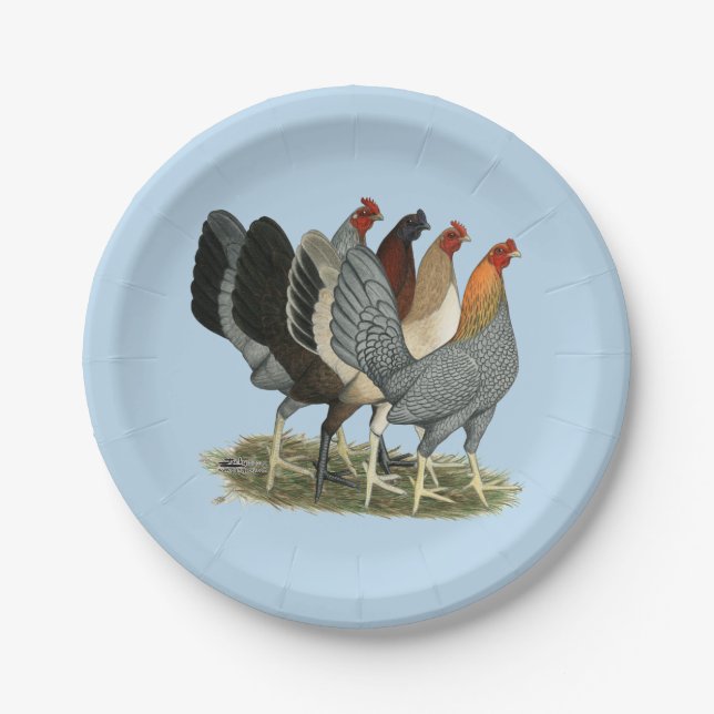Four Gamefowl Hens Paper Plates (Front)