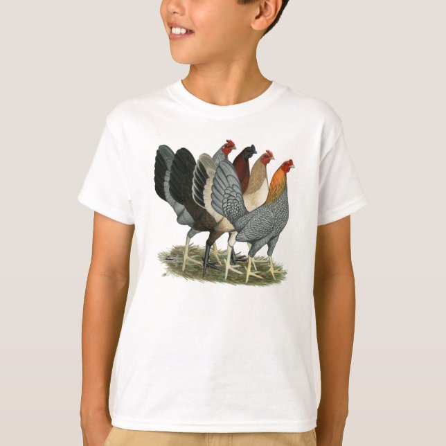 Four Gamefowl Hens T-Shirt (Front)