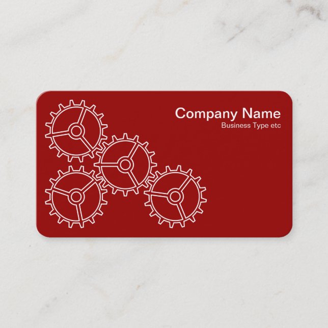Four Gears II - White on Ruby Red - Gray Back Business Card (Front)