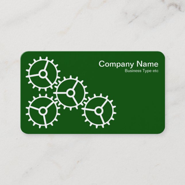 Four Gears III - White on Dark Green - Gray Back Business Card (Front)