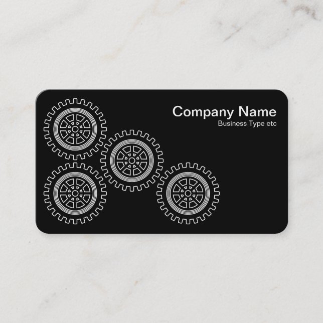 Four Gears - White on Black - Gray Back Business Card (Front)