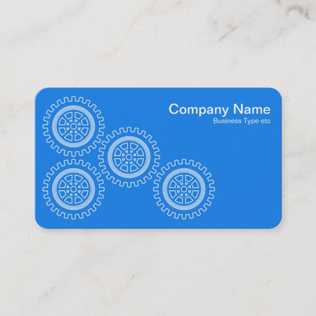 Four Gears - White on Blue - Gray Back Business Card (Front)