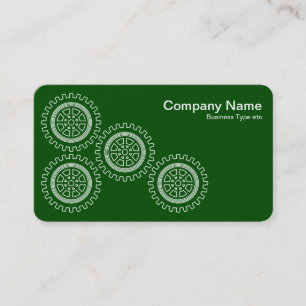 Four Gears - White on Dark Green - Gray Back Business Card