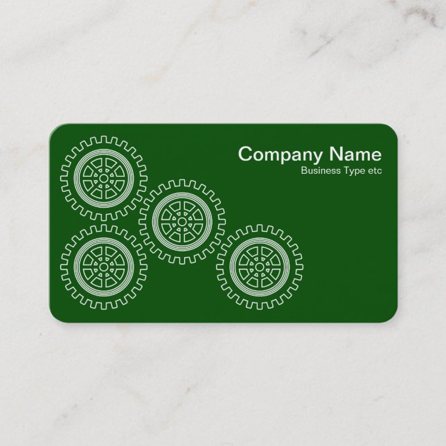 Four Gears - White on Dark Green - Gray Back Business Card (Front)