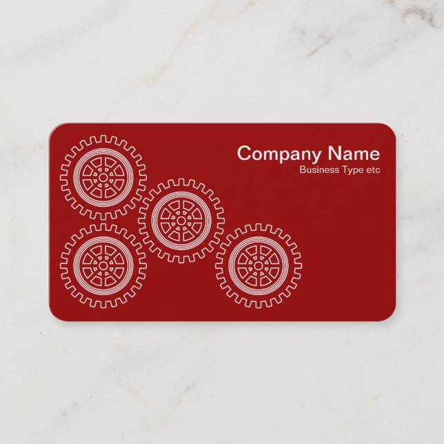 Four Gears - White on Ruby Red - Gray Back Business Card (Front)