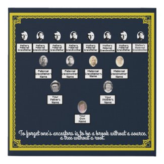 Four Generation Family Tree Gold Border Faux Canvas Print