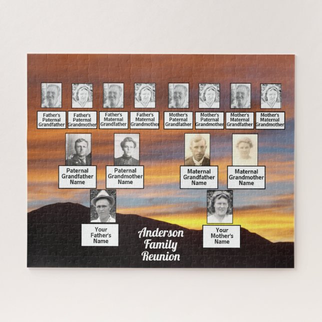 Four Generation Family Tree on Orange Sunset Photo Jigsaw Puzzle (Horizontal)