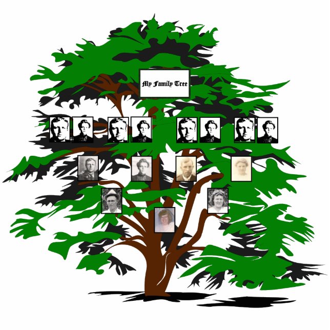 Four-Generation Photo Digital Green Family Tree Cutout (Front)