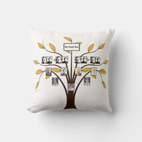 Four_Generation Photo Whispy Gold Family Tree  Throw Pillow