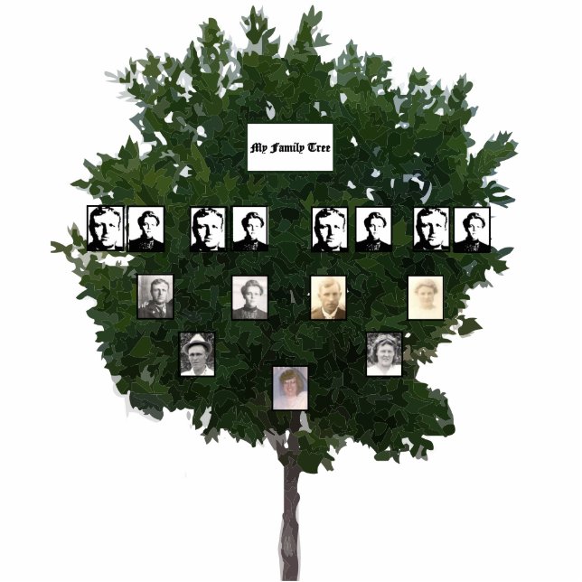 Four-Generation Stylized Green Leaf Family Tree Cutout (Front)