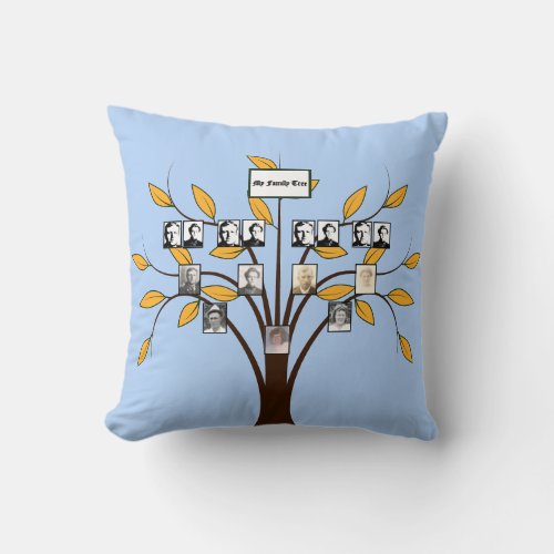 Four_Generation Whispy Gold Family Tree on Blue  Throw Pillow
